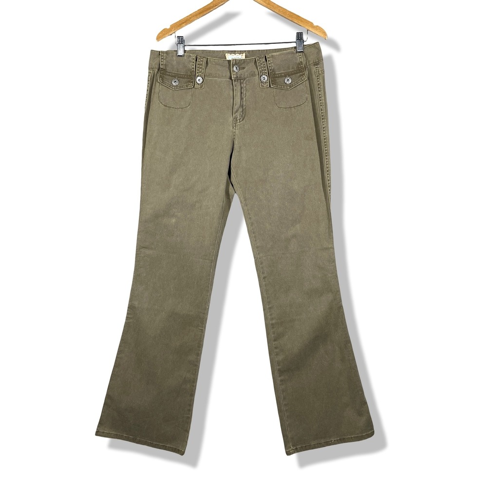 Anchor Blue Flare Cargo Pants Womens 13 Green Y2K Gorpcore Military Utility